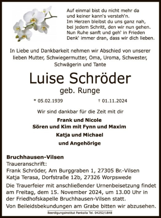 Traueranzeige von Luise Schröder von SYK