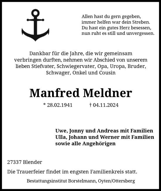 Traueranzeige von Manfred Meldner von SYK