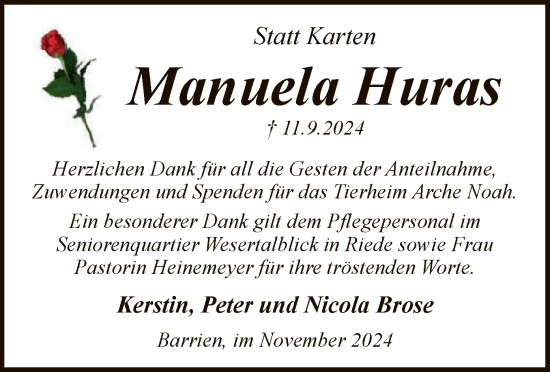 Traueranzeige von Manuela Huras von SYK