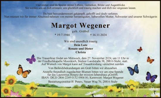 Traueranzeige von Margot Wegener von SYK