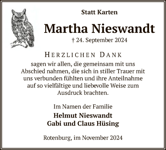 Traueranzeige von Martha Nieswandt von SYK