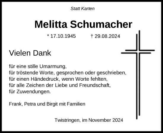 Traueranzeige von Melitta Schumacher von SYK