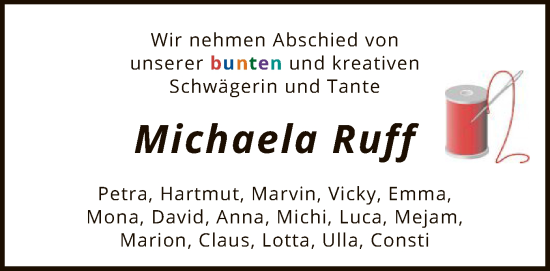 Traueranzeige von Michaela Ruff von SYK