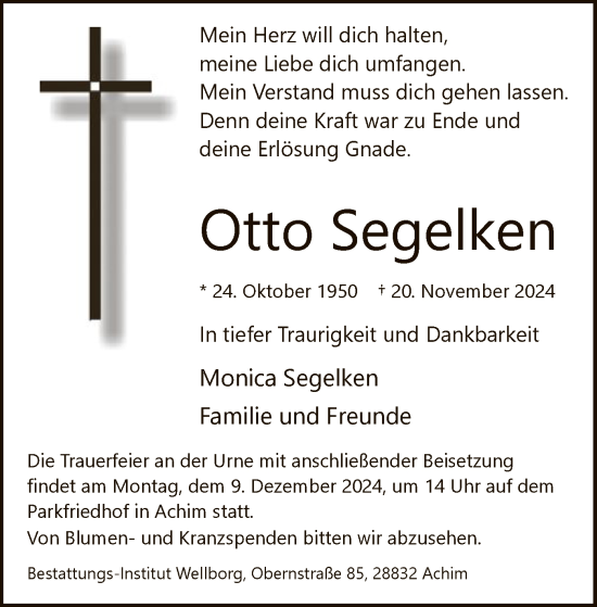 Traueranzeige von Otto Segelken von SYK