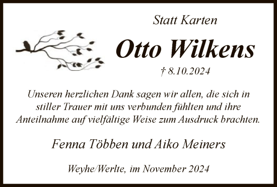 Traueranzeige von Otto Wilkens