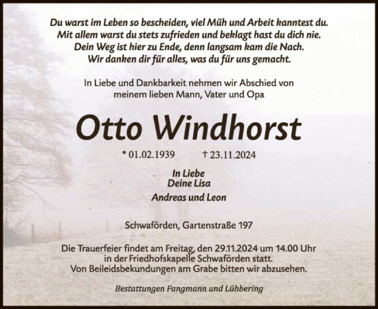 Traueranzeige von Otto Windhorst von SYK