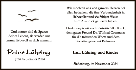 Traueranzeige von Peter Lühring von SYKSYK