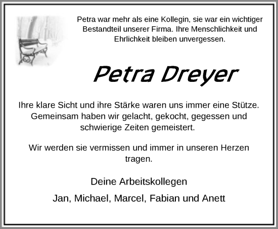 Traueranzeige von Petra Dreyer von SYK