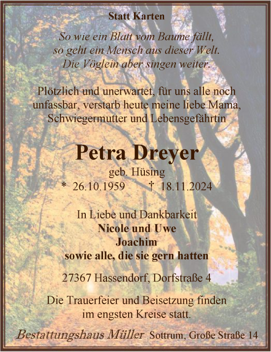 Traueranzeige von Petra Dreyer von SYK