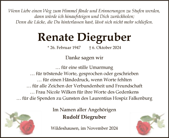 Traueranzeige von Renate Diegruber von SYK