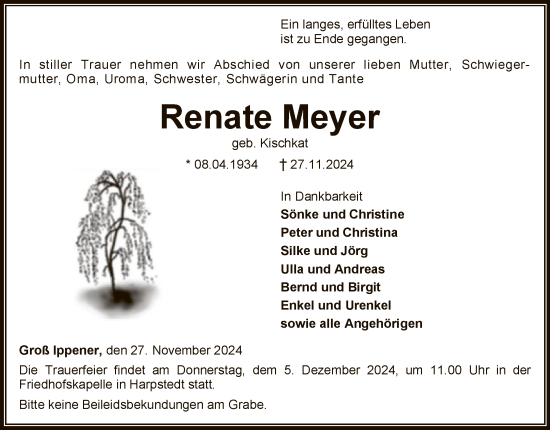 Traueranzeige von Renate Meyer von SYKSYK