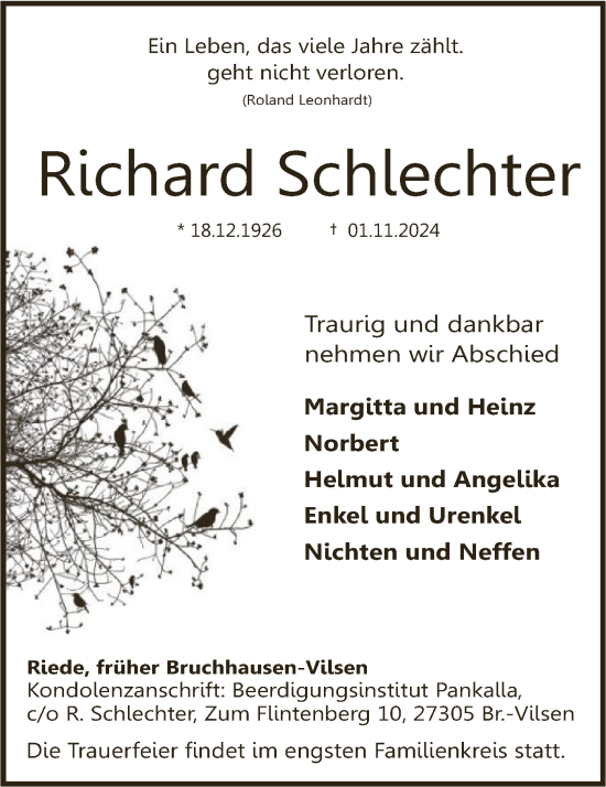 Traueranzeige von Richard Schlechter von SYK