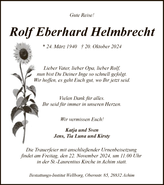 Traueranzeige von Rolf Eberhard Helmbrecht von SYK