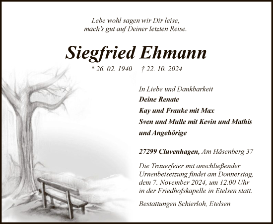 Traueranzeige von Siegfried Ehmann von SYK