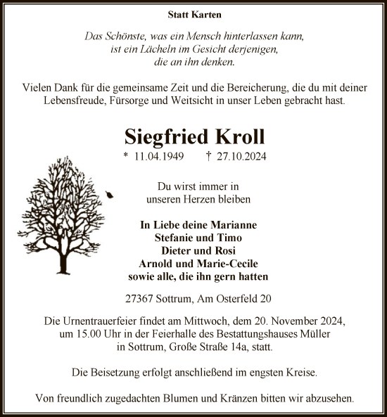 Traueranzeige von Siegfried Kroll von SYK