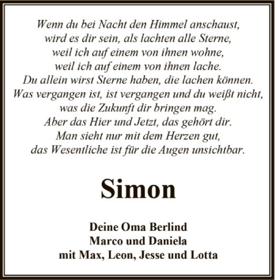 Traueranzeige von Simon  von SYK