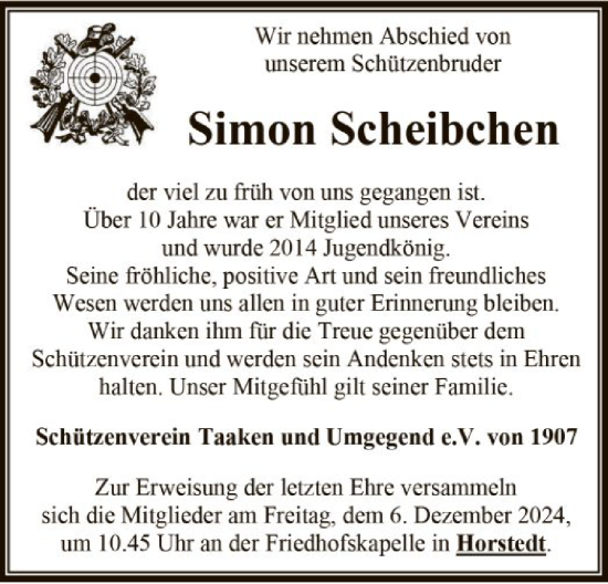 Traueranzeige von Simon Scheibchen von SYK