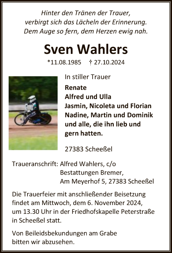 Traueranzeige von Sven Wahlers von SYK