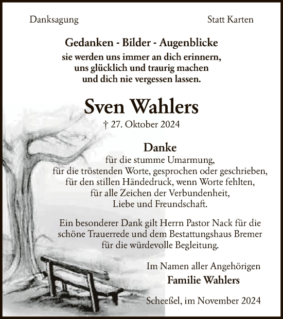 Traueranzeige von Sven Wahlers von SYK