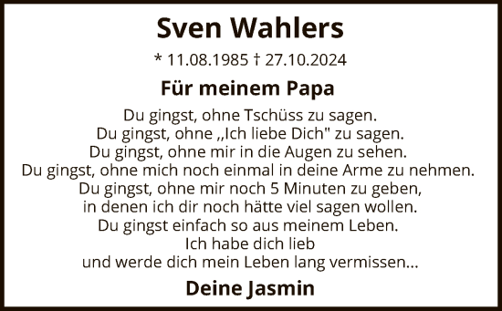 Traueranzeige von Sven Wahlers von SYK