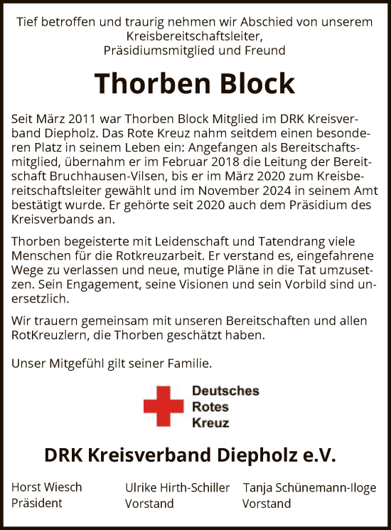 Traueranzeige von Thorben Block von SYK