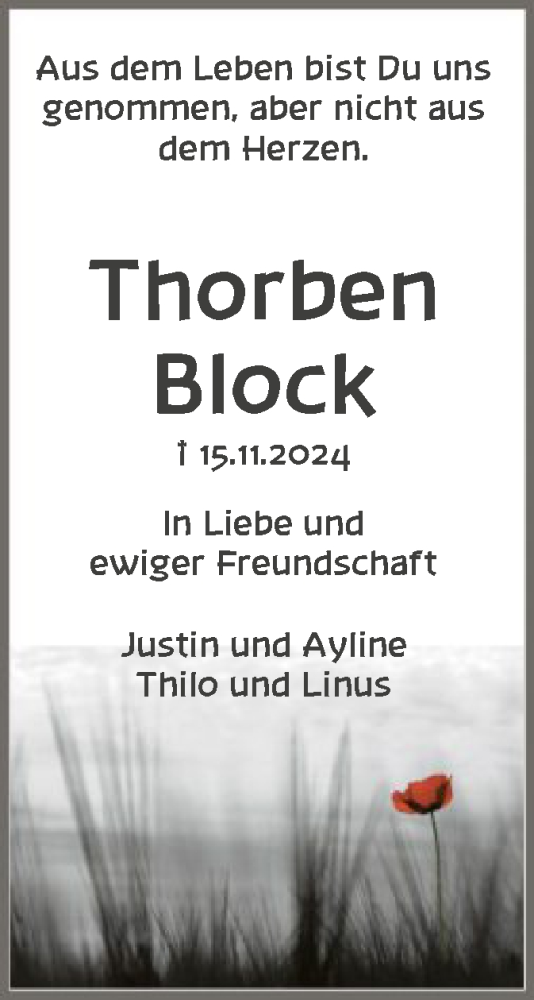 Traueranzeige von Thorben Block von SYK