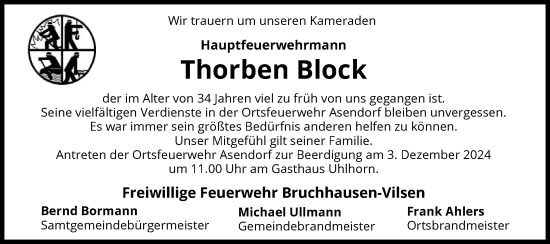 Traueranzeige von Thorben Block von SYK