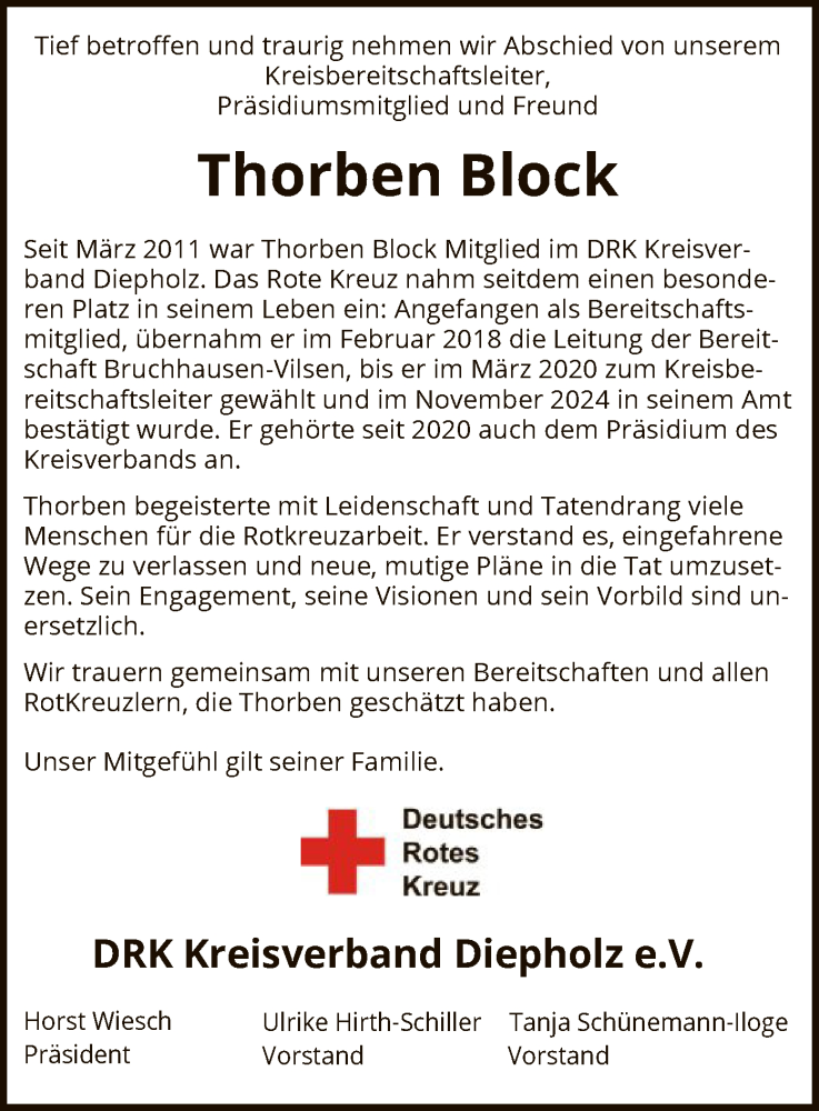  Traueranzeige für Thorben Block vom 23.11.2024 aus SYK