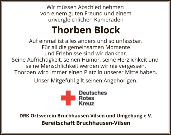 Traueranzeige von Thorben Block von SYK