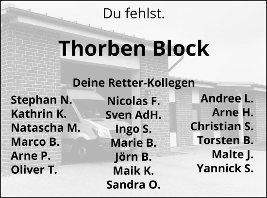 Traueranzeige von Thorben Block von SYK