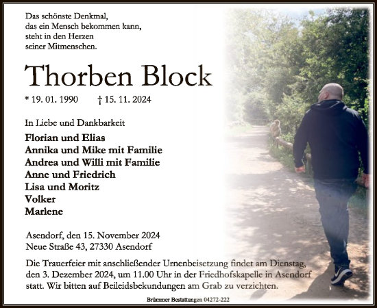 Traueranzeige von Thorben Block von SYK