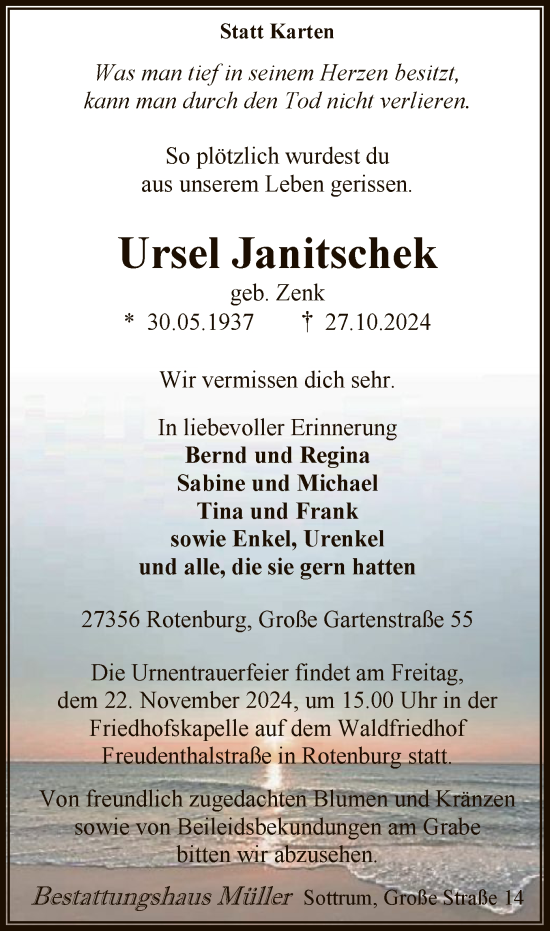 Traueranzeige von Ursel Janitschek von SYK