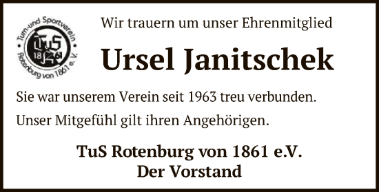 Traueranzeige von Ursel Janitschek von SYK