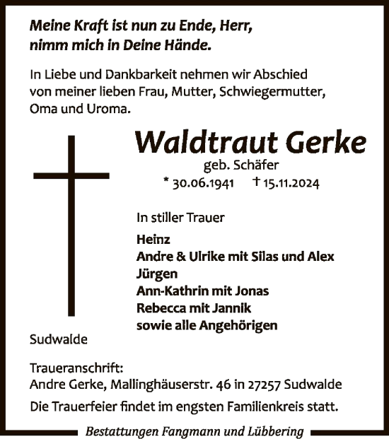 Traueranzeige von Waldtraut Gerke von SYK