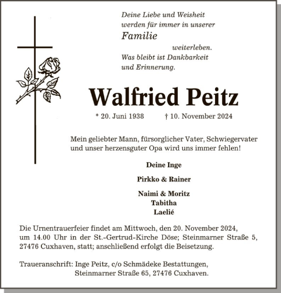 Traueranzeige von Walfried Peitz von SYK