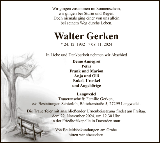 Traueranzeige von Walter Gerken von SYK