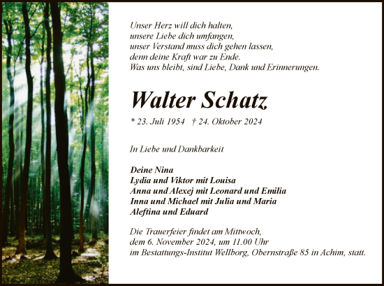 Traueranzeige von Walter Schatz von SYK