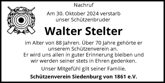 Traueranzeige von Walter Stelter von SYK