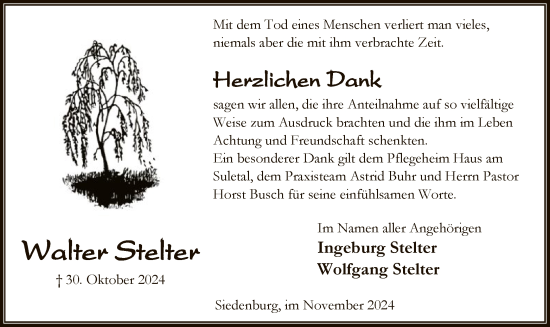 Traueranzeige von Walter Stelter von SYK