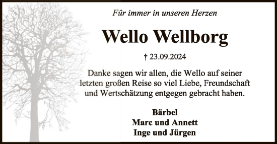 Traueranzeige von Wello Wellborg von SYK