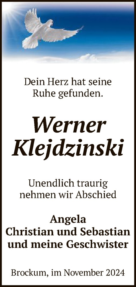 Traueranzeige von Werner Klejdzinski von SYK