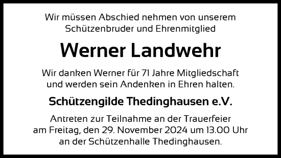 Traueranzeige von Werner Landwehr von SYK