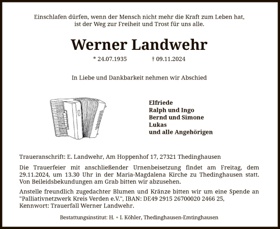 Traueranzeige von Werner Landwehr von SYK