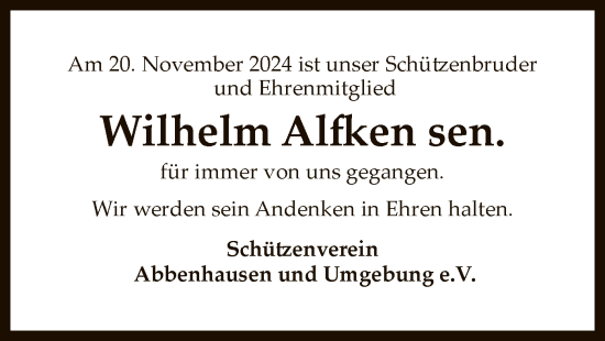 Traueranzeige von Wilhelm Alfken von SYK