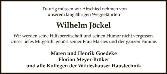 Traueranzeige von Wilhelm Jöckel von SYK