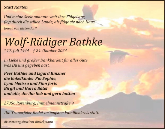 Traueranzeige von Wolf-Rüdiger Bathke von SYK