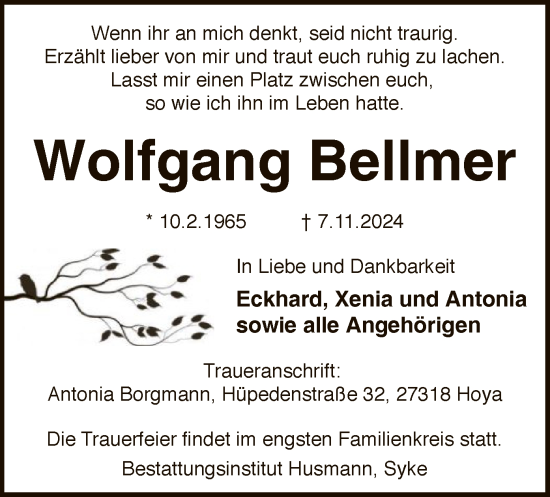 Traueranzeige von Wolfgang Bellmer von SYK