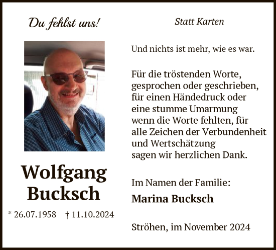 Traueranzeige von Wolfgang Bucksch von SYK