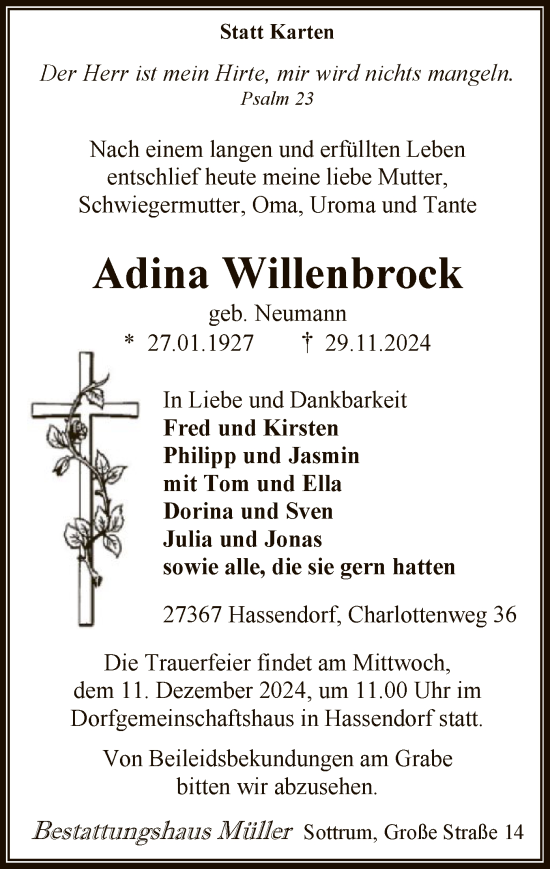 Traueranzeige von Adina Willenbrock von SYK