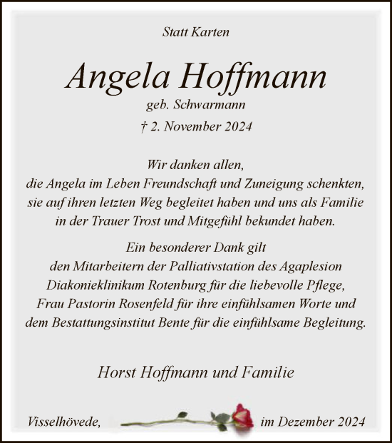 Traueranzeige von Angela Hoffmann von SYK